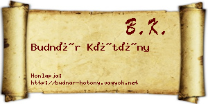 Budnár Kötöny névjegykártya
